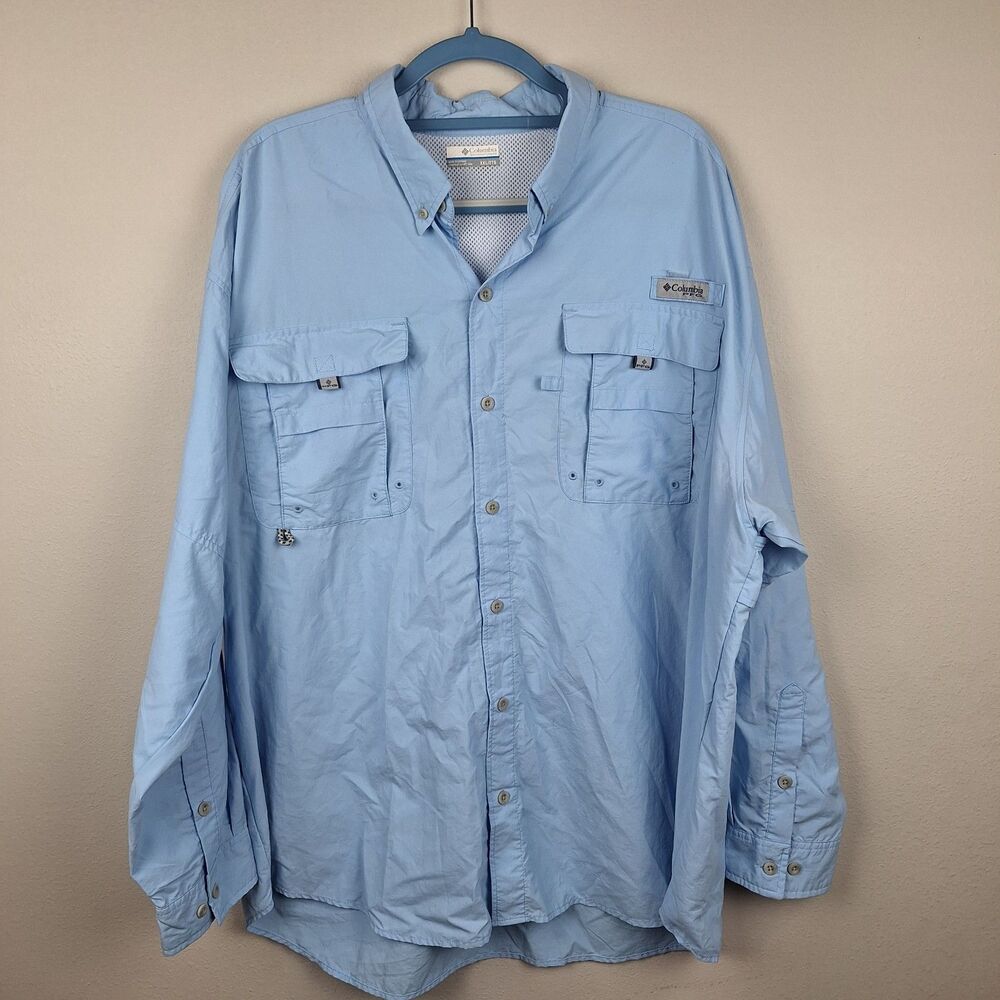 Columbia PFG Omni-Shade Shirt Mens 2XL Blue Vented Fishing Outdoor Long Sleeve
